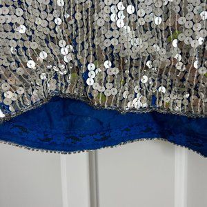 Vintage - Jean For Joseph Le Bon Blue & White Floral Sequin Silk Top - M - 1980s